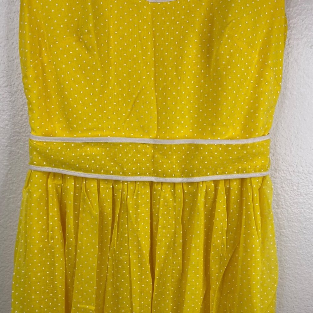 Vintage Miss Elliette Dress Sleeveless Maxi Micro Polka Dot Ruffle Hem Yellow 8 - Picture 8 of 16